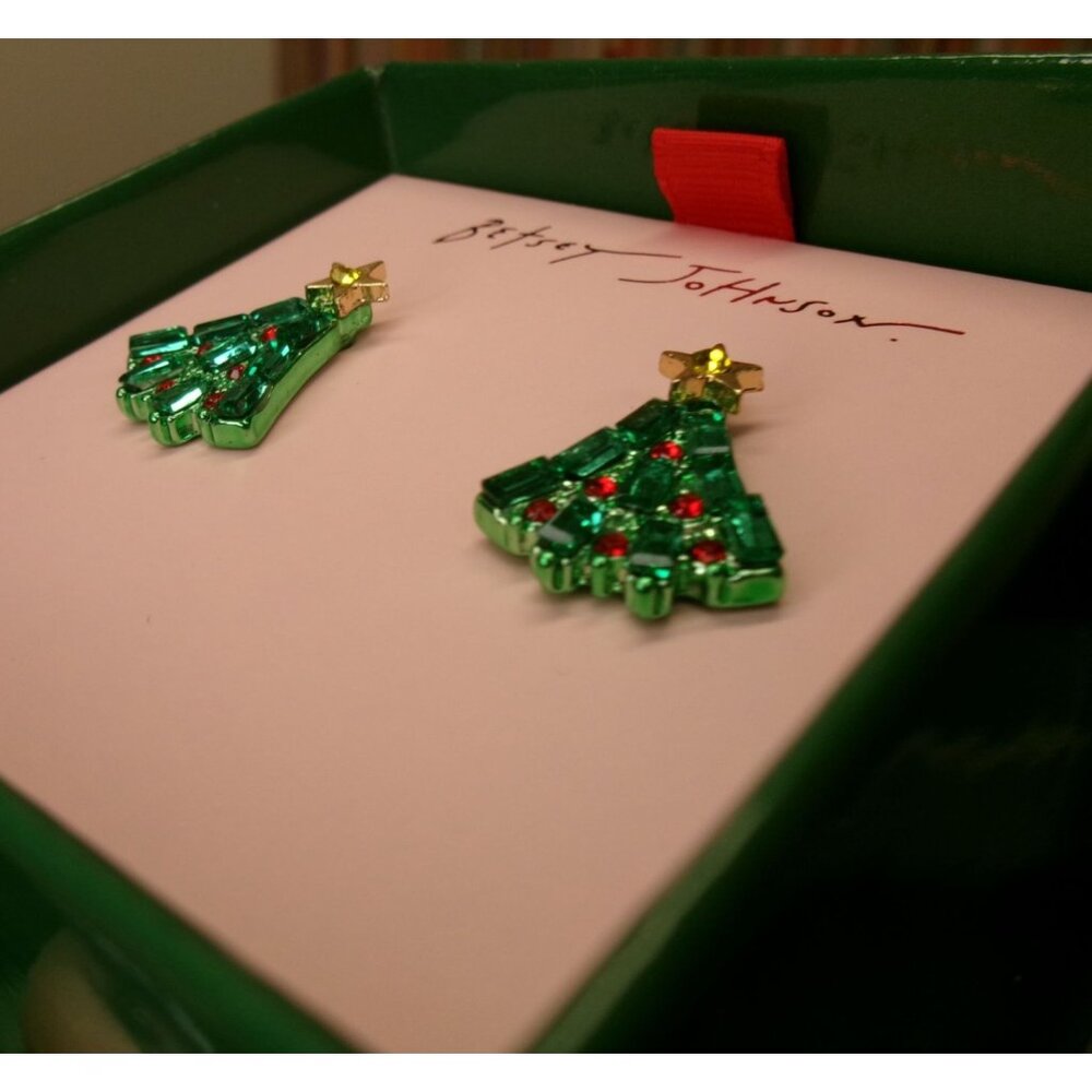 Betsey Johnson Green & Red Christmas Tree Stud Earrings - Picture 3 of 6